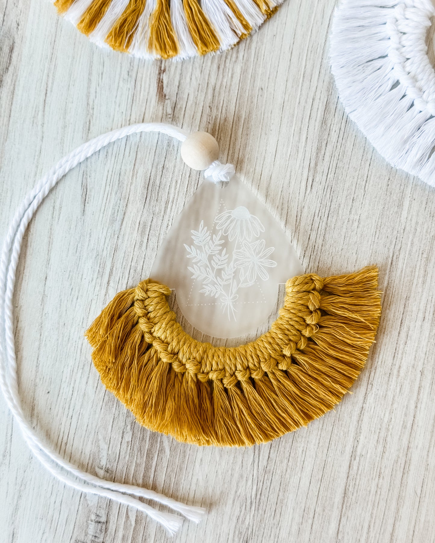 Boho Wildflower Car Charm - Mustard Fringe