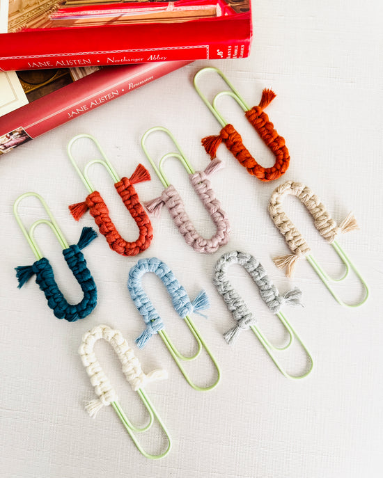 Macrame Paperclip Bookmarks - Light Green Paperclip