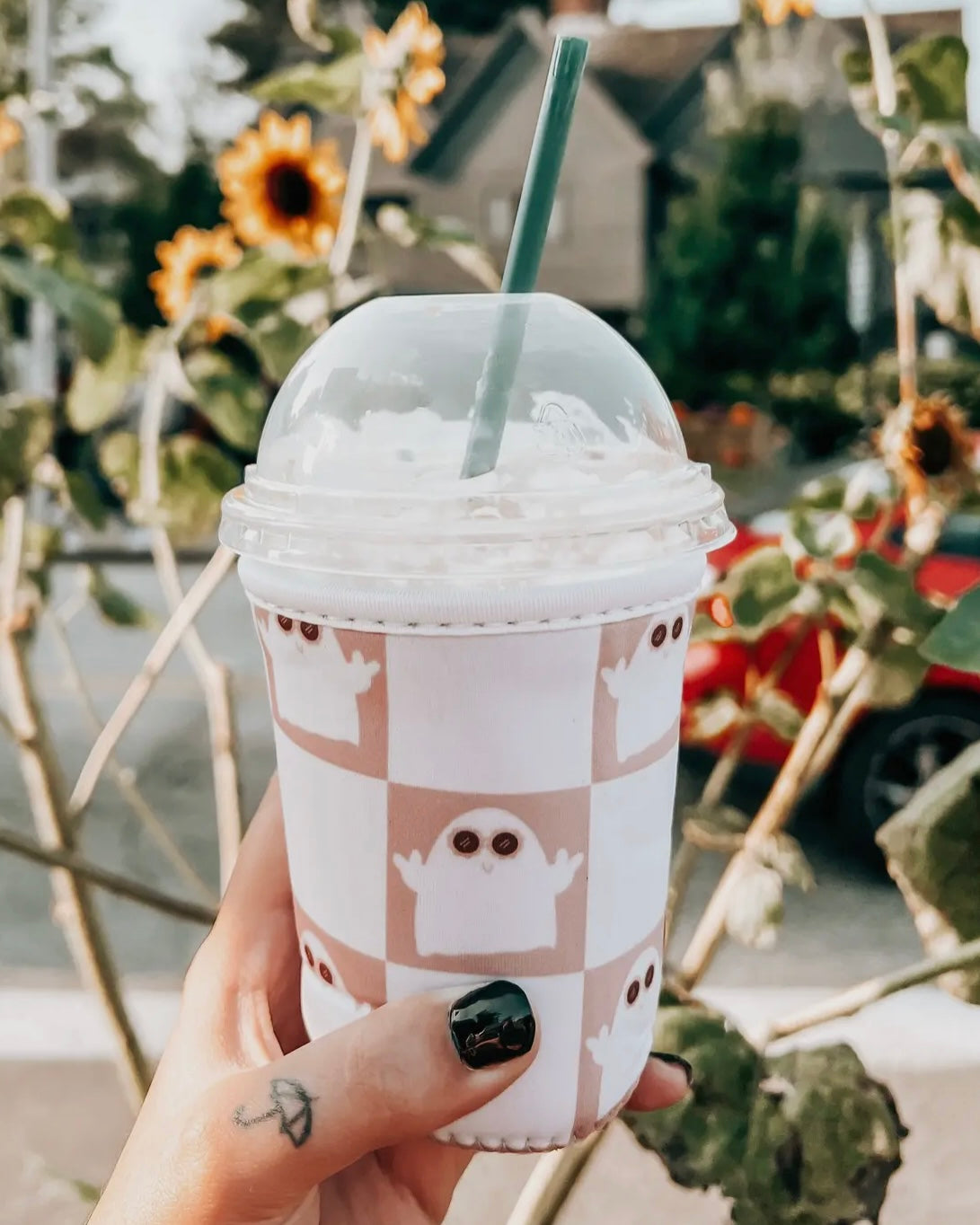 Boo Checkered Drink Sleeve