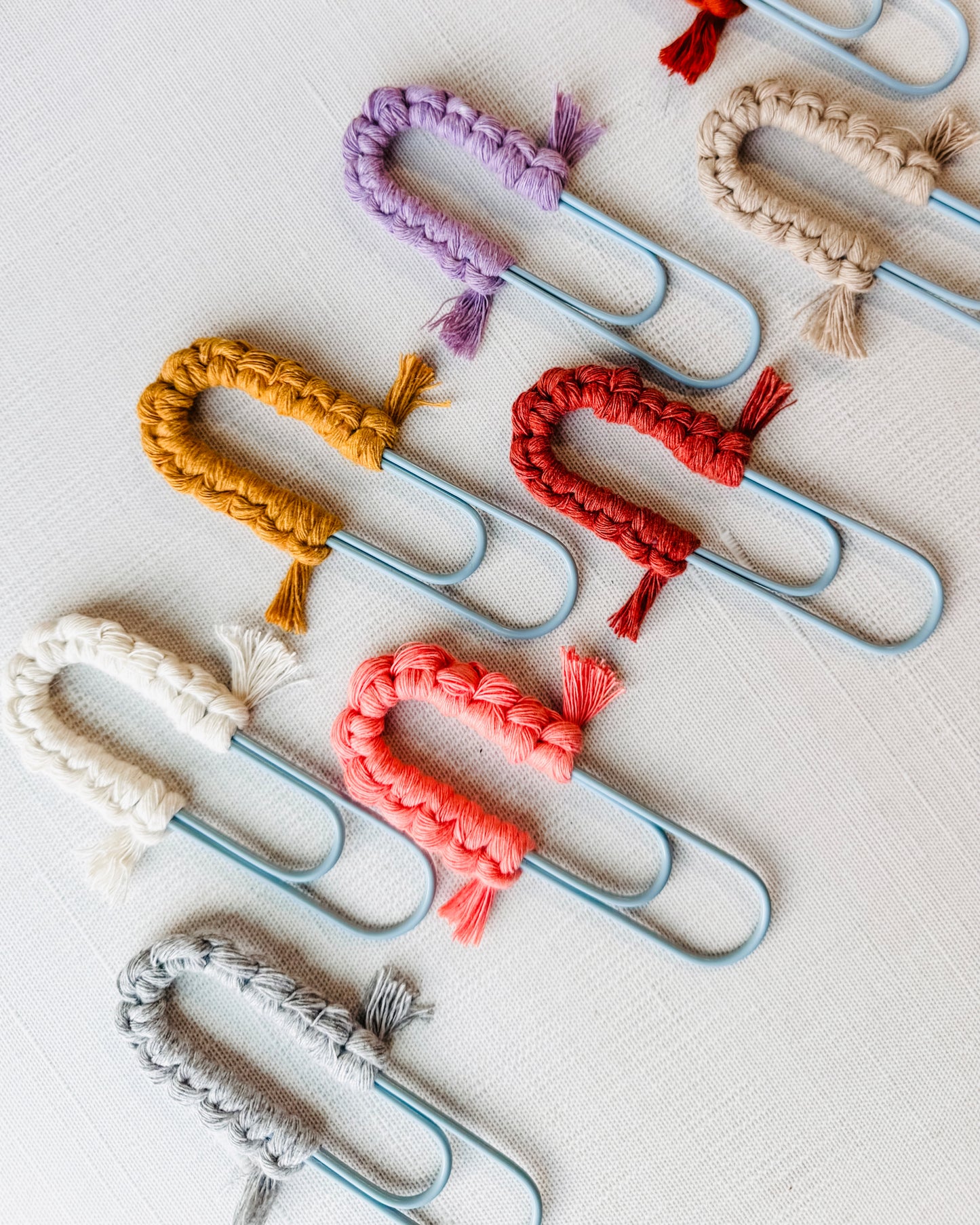 Macrame Paperclip Bookmarks - Light Blue Paperclip