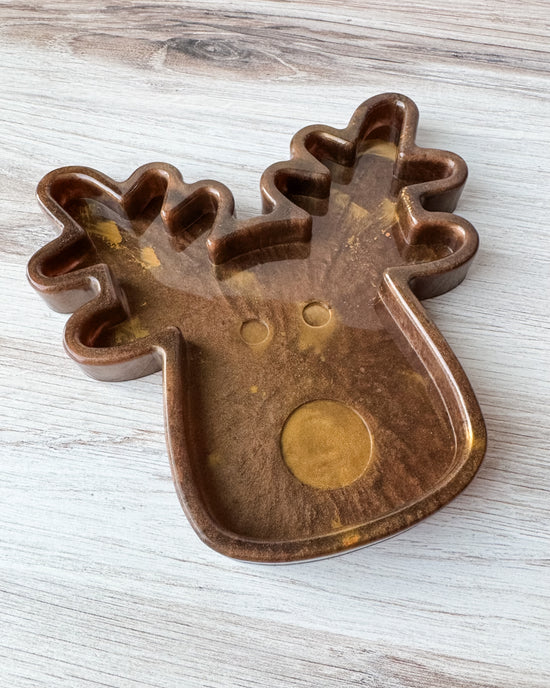 Reindeer Resin Tray - Gold & Brown