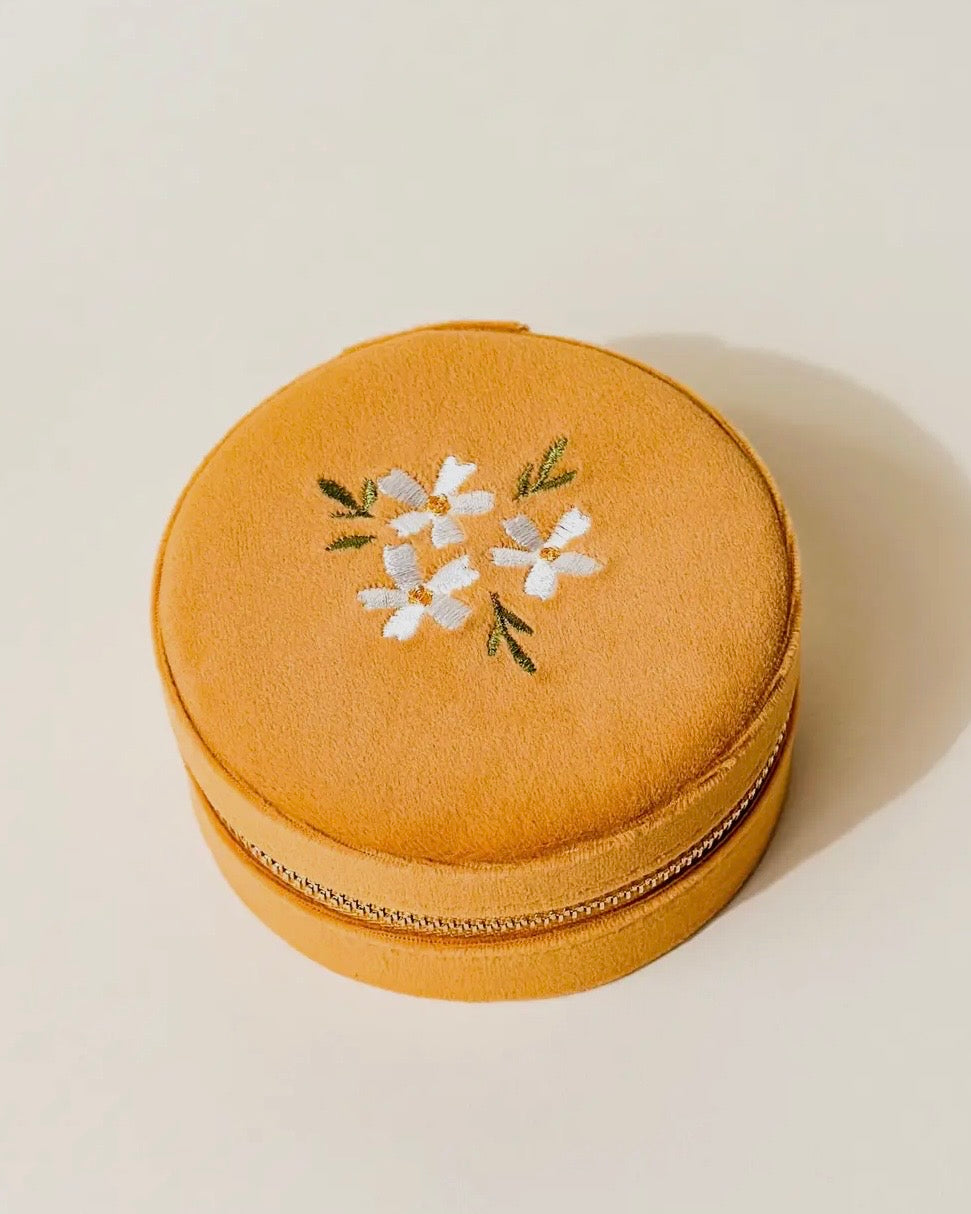 Golden Floral Velvet Jewelry Case