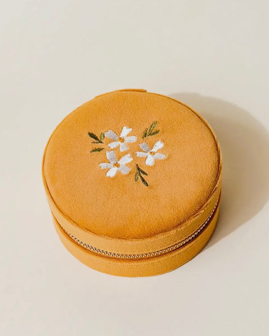 Golden Floral Velvet Jewelry Case