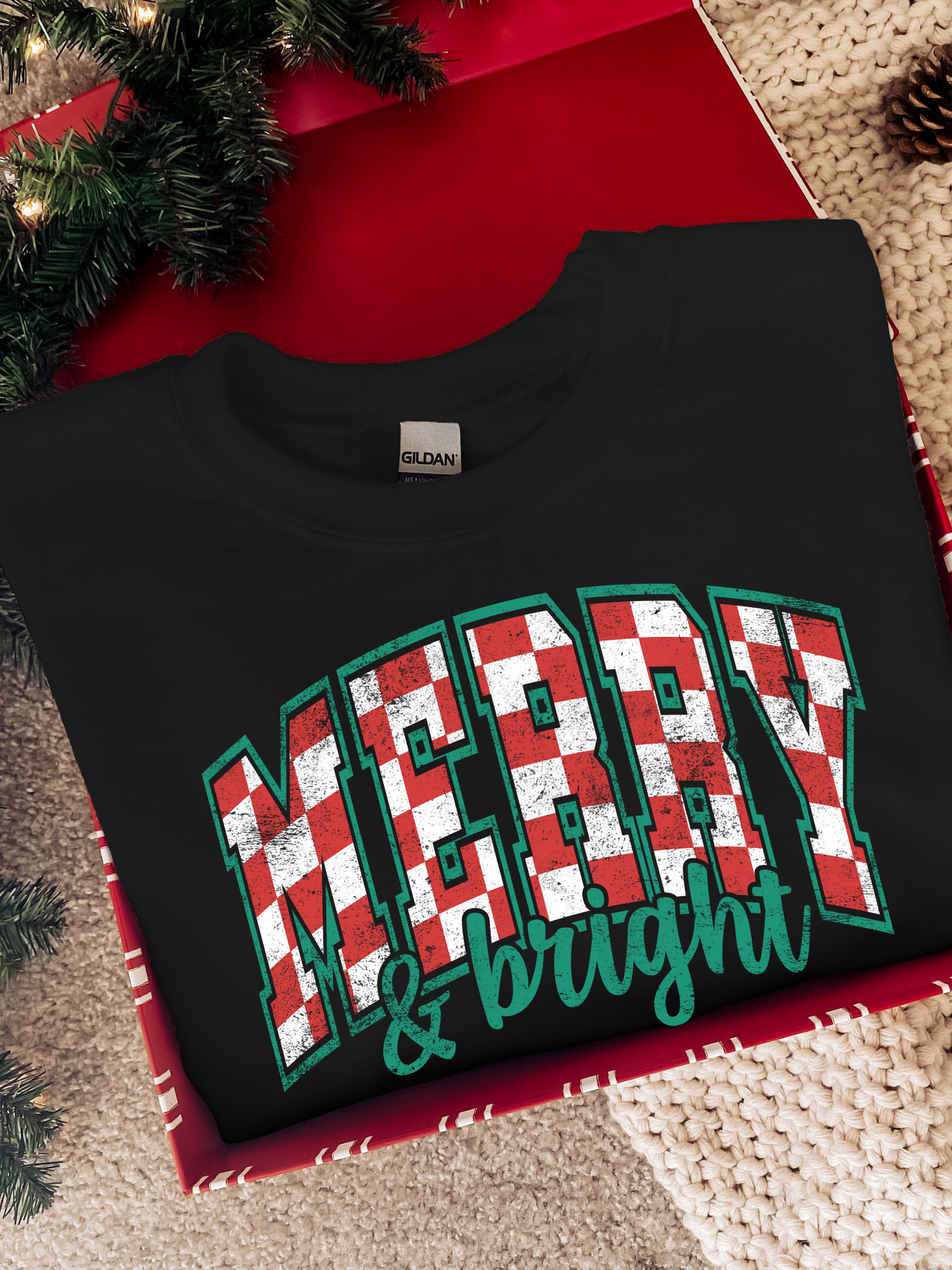 Merry & Bright Checkered Crewneck