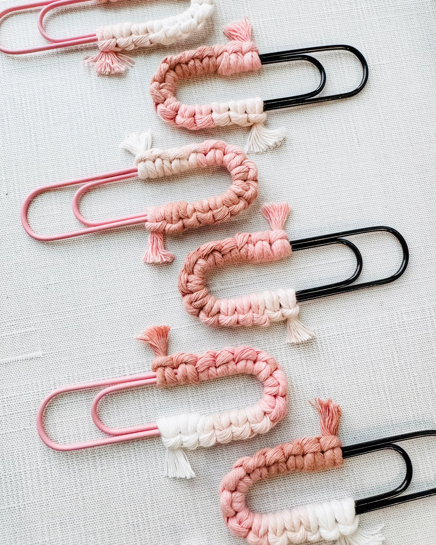 Macrame Paperclip Bookmarks - Dusty Rose Ombre