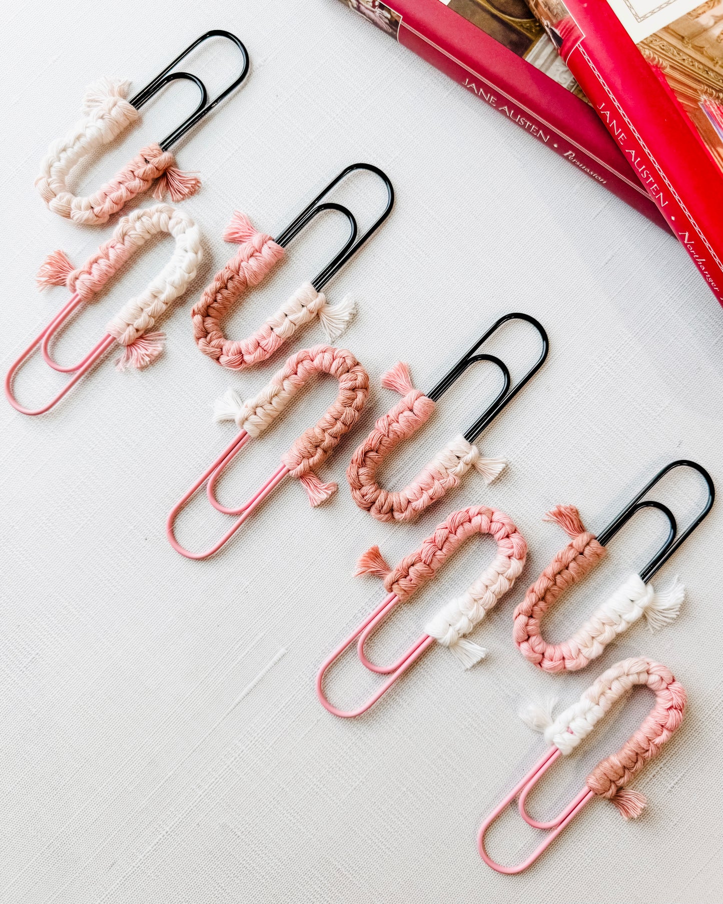 Macrame Paperclip Bookmarks - Dusty Rose Ombre