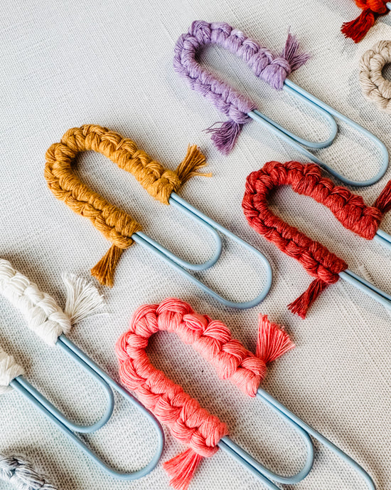 Macrame Paperclip Bookmarks - Light Blue Paperclip