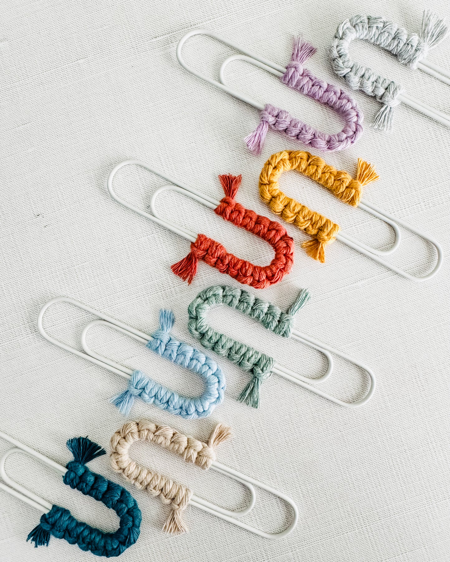 Macrame Paperclip Bookmarks - Soft Grey Paperclip