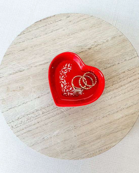 Botanical Heart Trinket Dish - Red