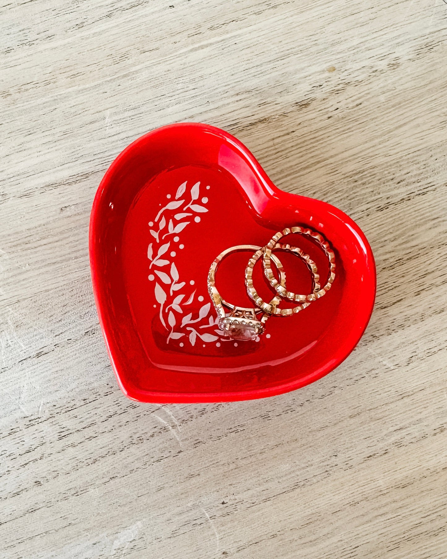 Botanical Heart Trinket Dish - Red