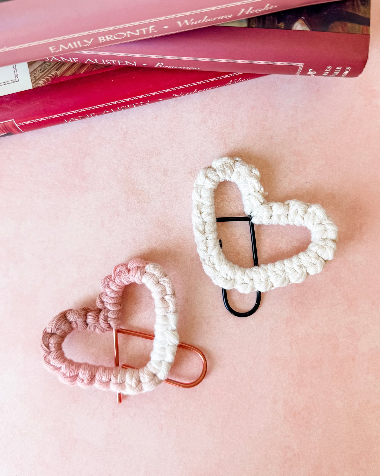 Macrame Heart Bookmark - Dusty Rose Ombre