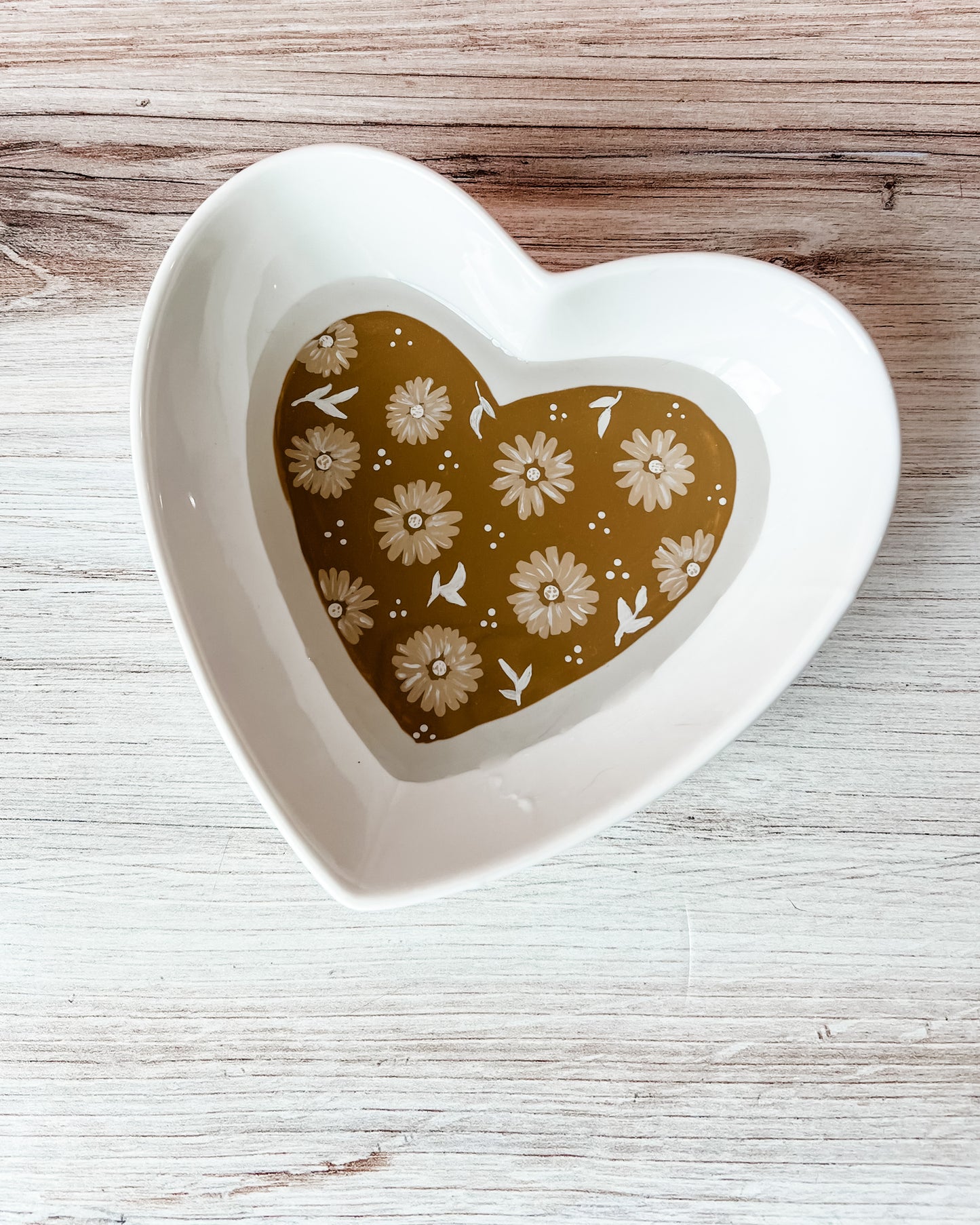 Neutral Floral Heart *Large* Trinket Dish