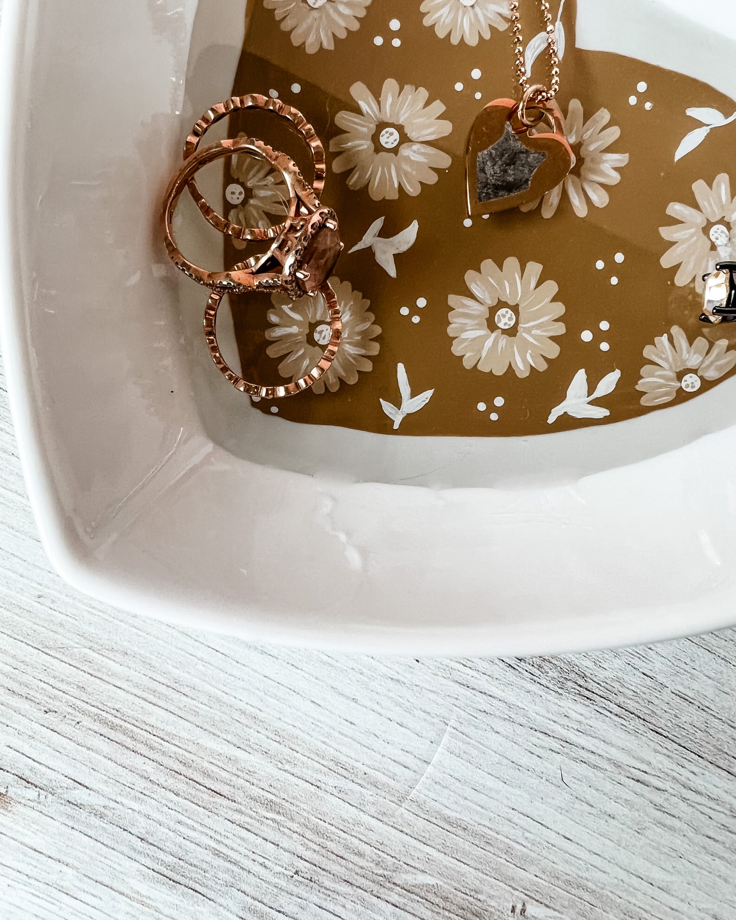 Neutral Floral Heart *Large* Trinket Dish