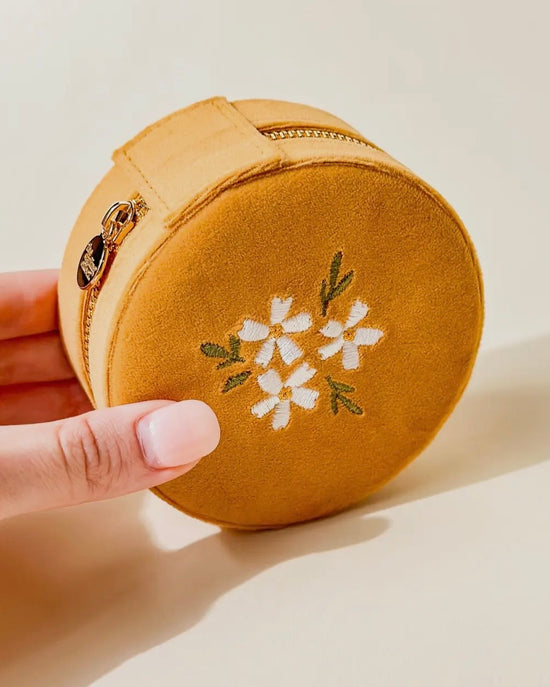 Golden Floral Velvet Jewelry Case