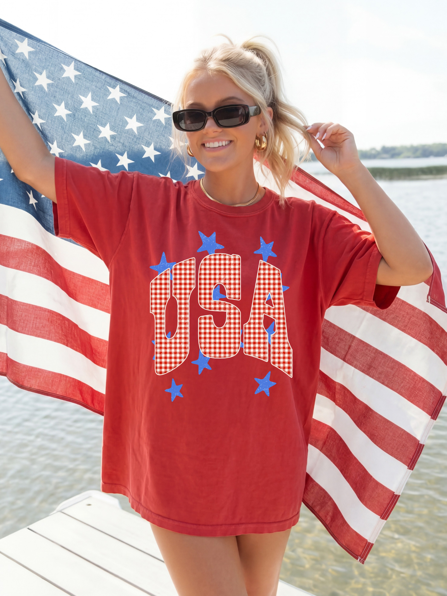 USA Graphic Tee - Gingham + Stars