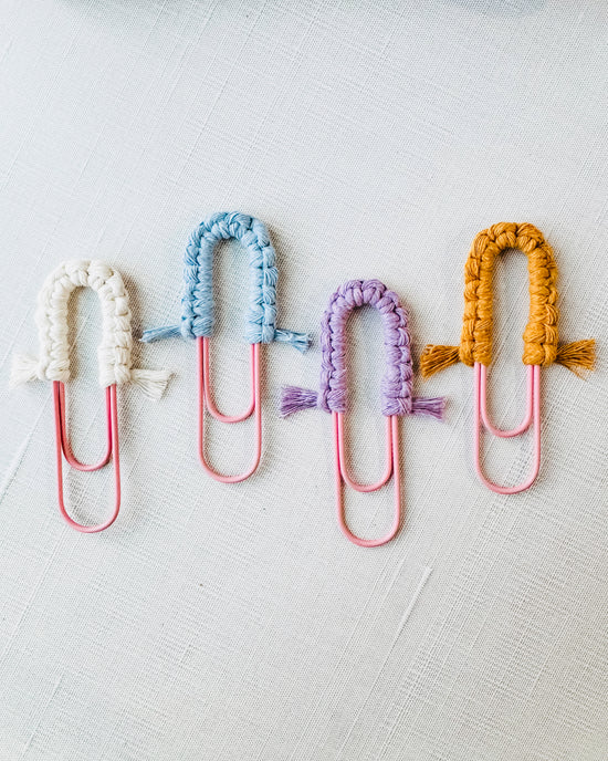 Macrame Paperclip Bookmarks - Light Pink Paperclip