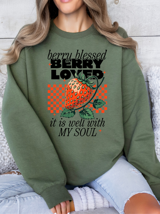 Berry Loved Crewneck - Military Green