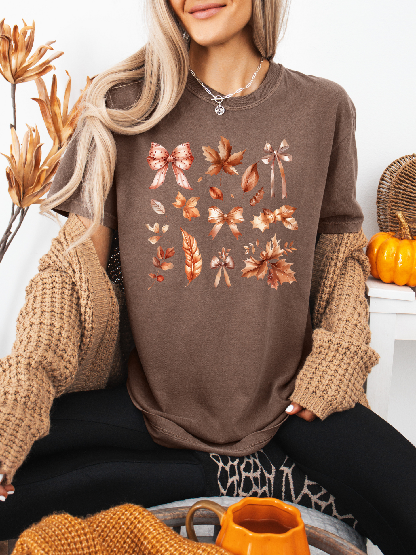 Retro Fall Leaves & Bows Graphic Tee