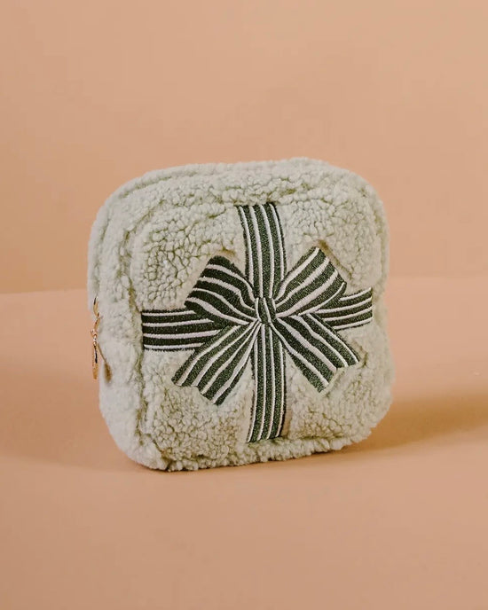 Teddy Pouch - Square Holiday Green Bow