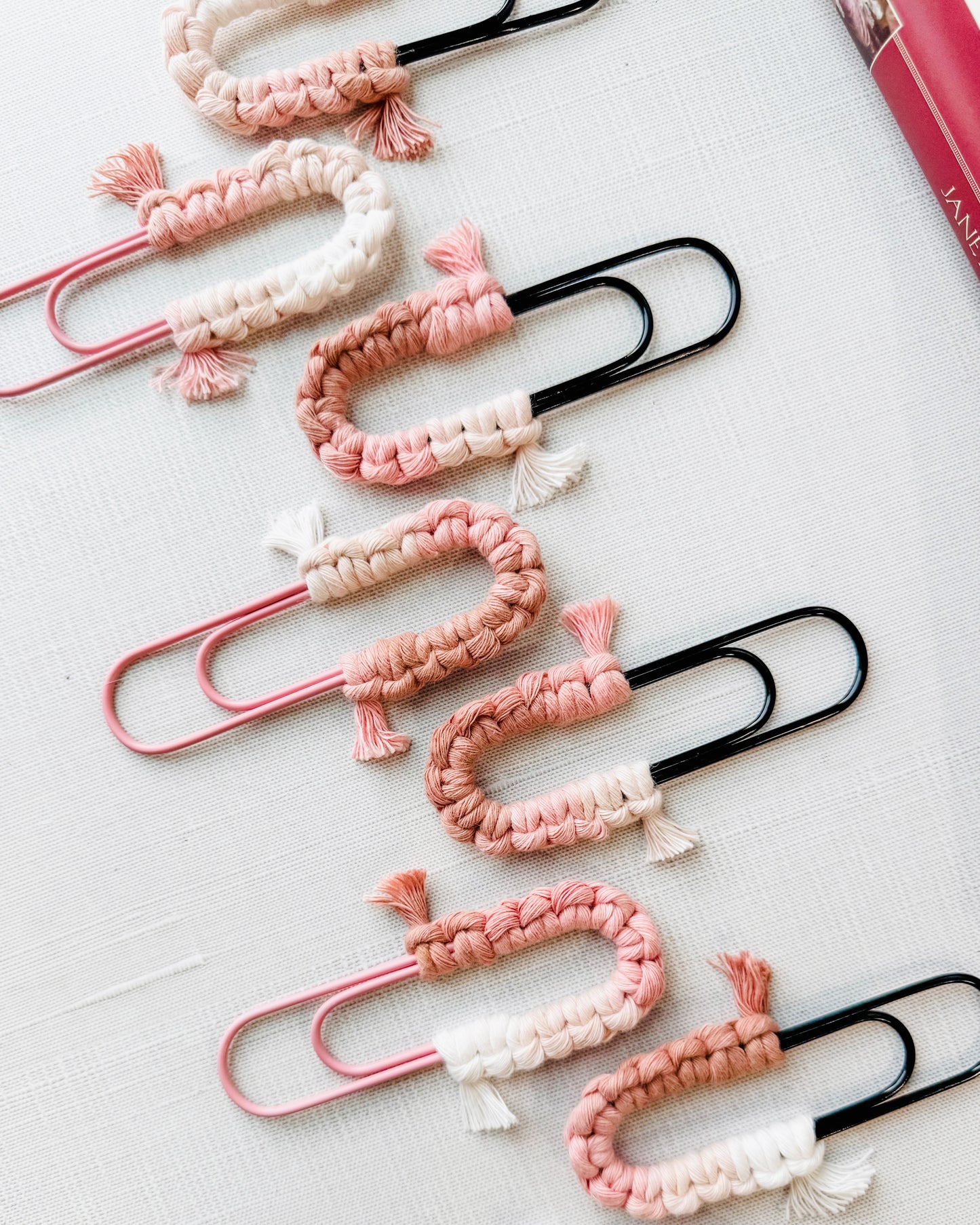 Macrame Paperclip Bookmarks - Dusty Rose Ombre