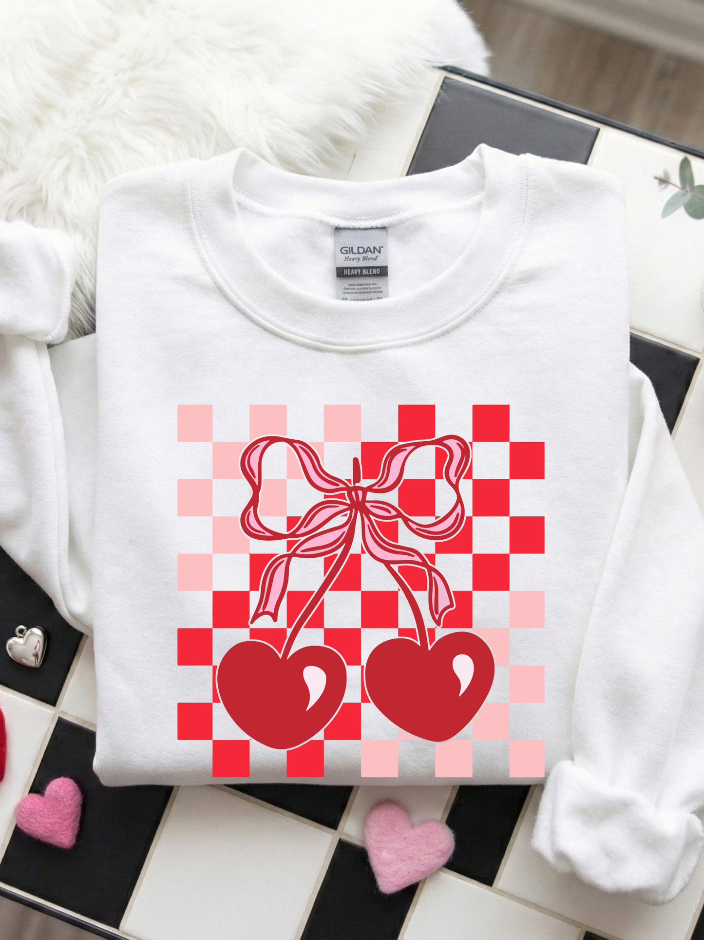 Checkered Cherries Crewneck - White