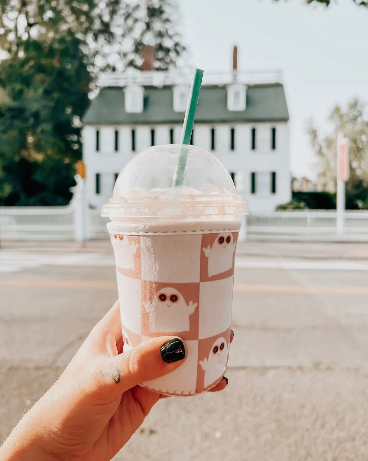 Boo Checkered Drink Sleeve