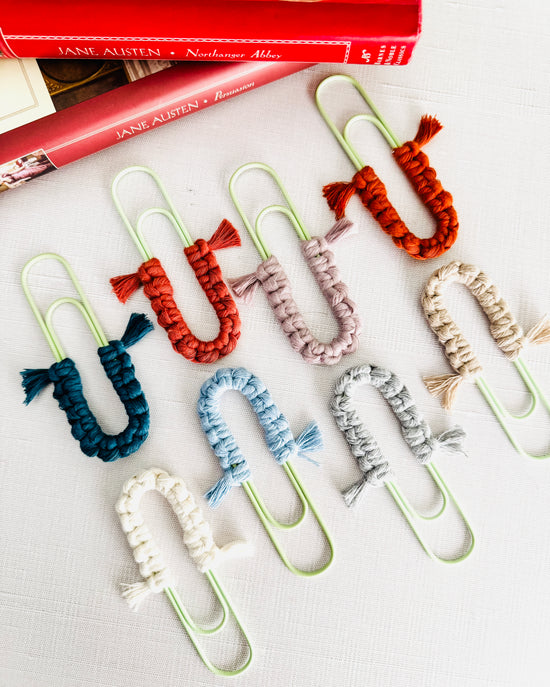 Macrame Paperclip Bookmarks - Light Green Paperclip