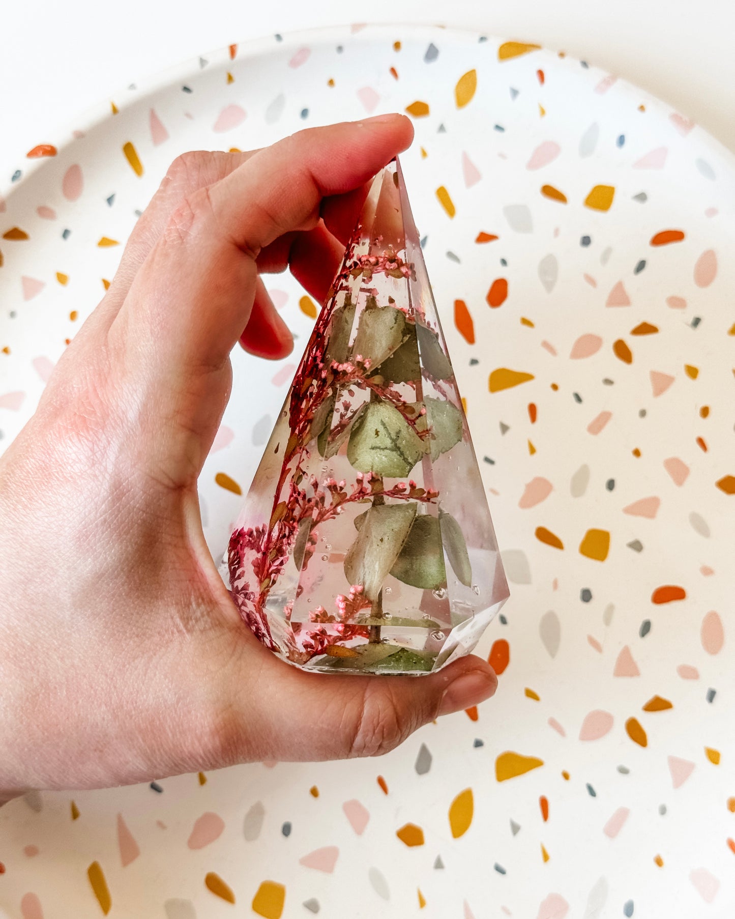 Floral Resin Ring Holder - Pink + Green Foliage