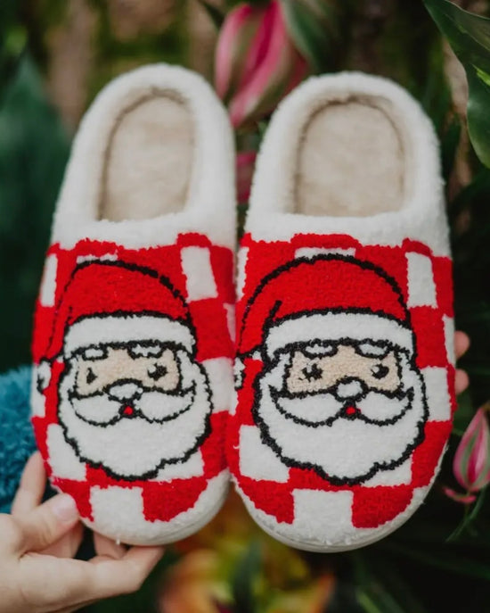 Red Santa Checkered Slippers Pre-Order