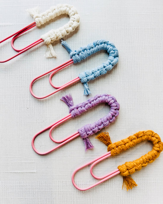 Macrame Paperclip Bookmarks - Light Pink Paperclip