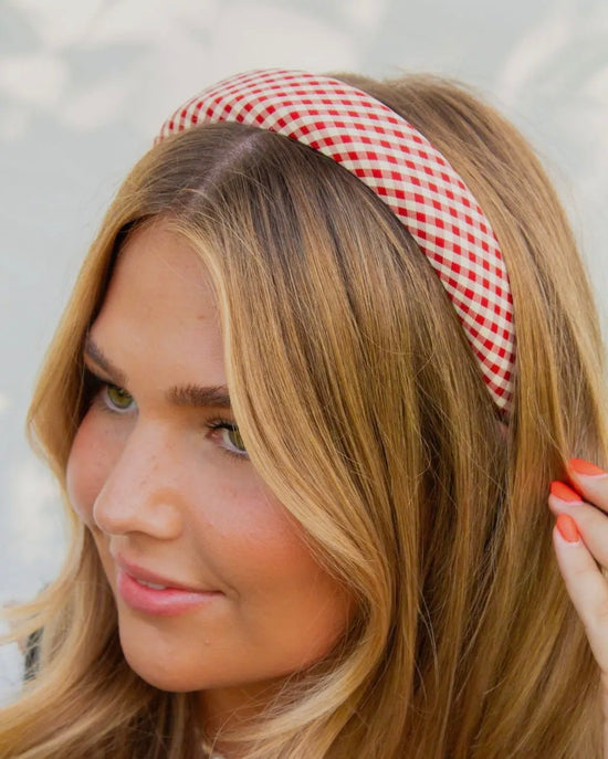 Red & White Check Headband Pre-Order