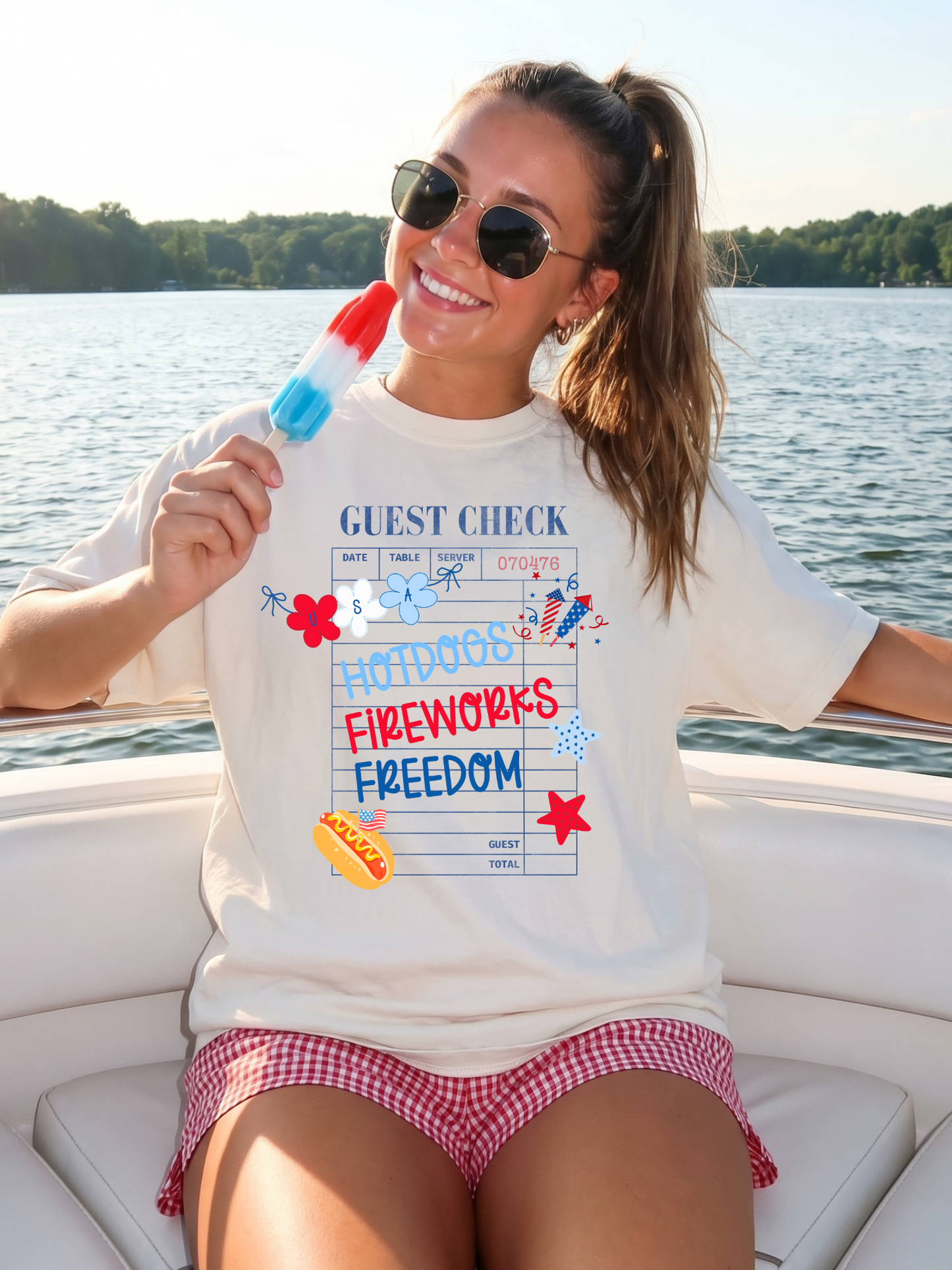 Hotdogs, Fireworks + Freedom Graphic Tee