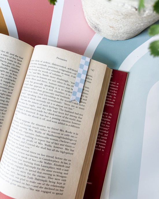 Checkerboard Magnetic Bookmark - Light Blue