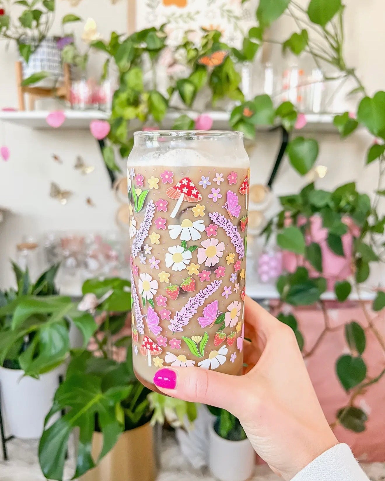 Colorful Garden Iced Coffee Glass