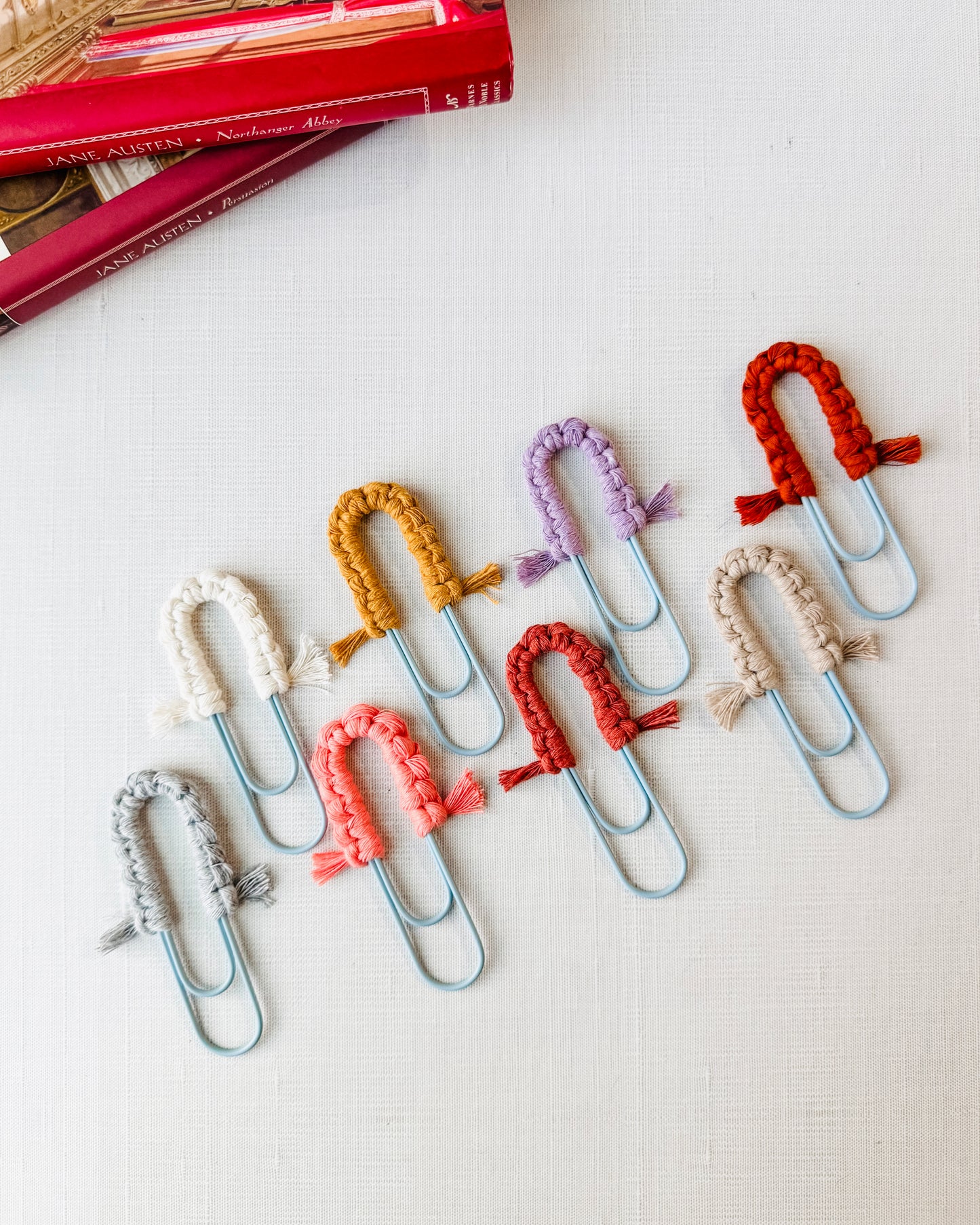 Macrame Paperclip Bookmarks - Light Blue Paperclip