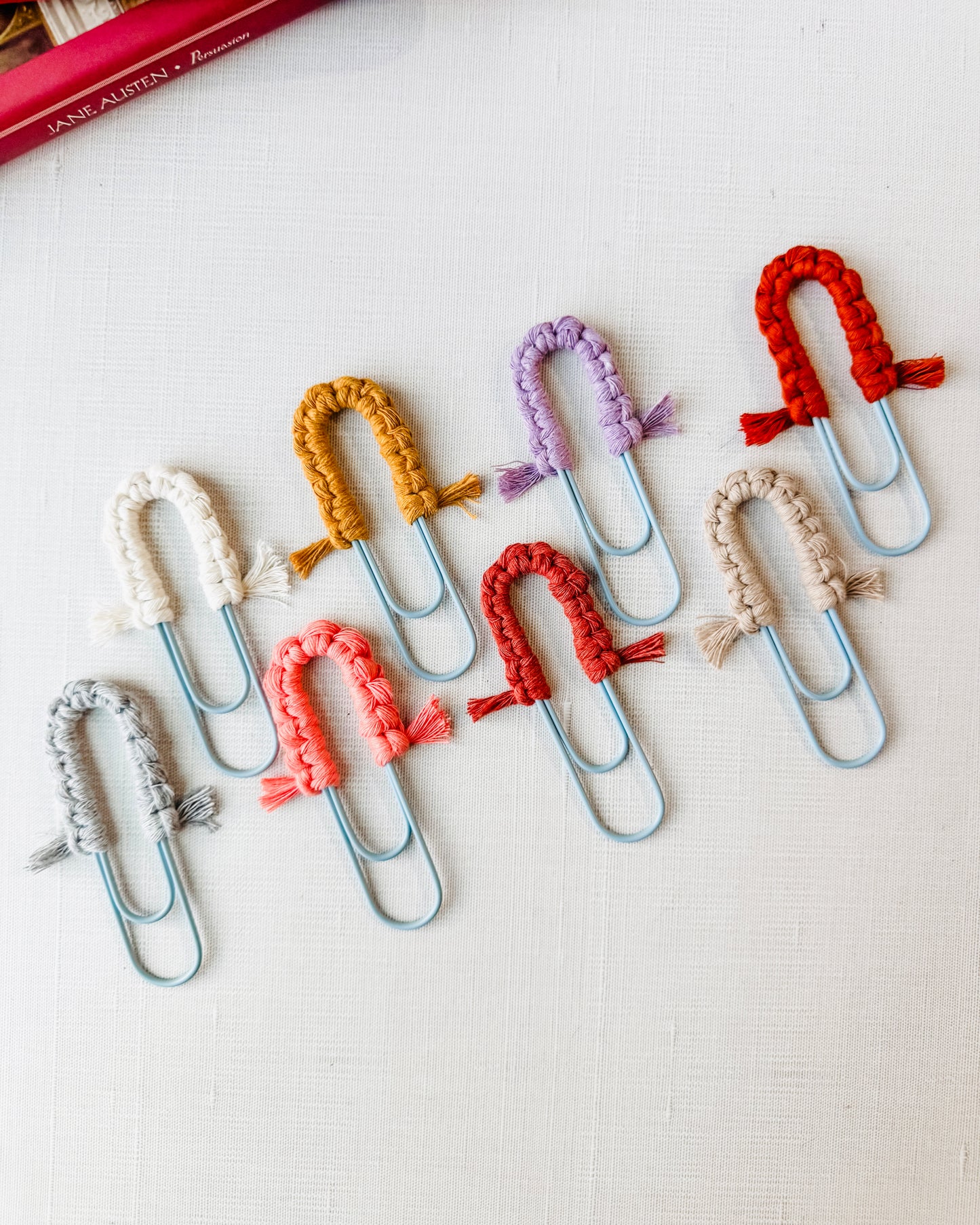 Macrame Paperclip Bookmarks - Light Blue Paperclip