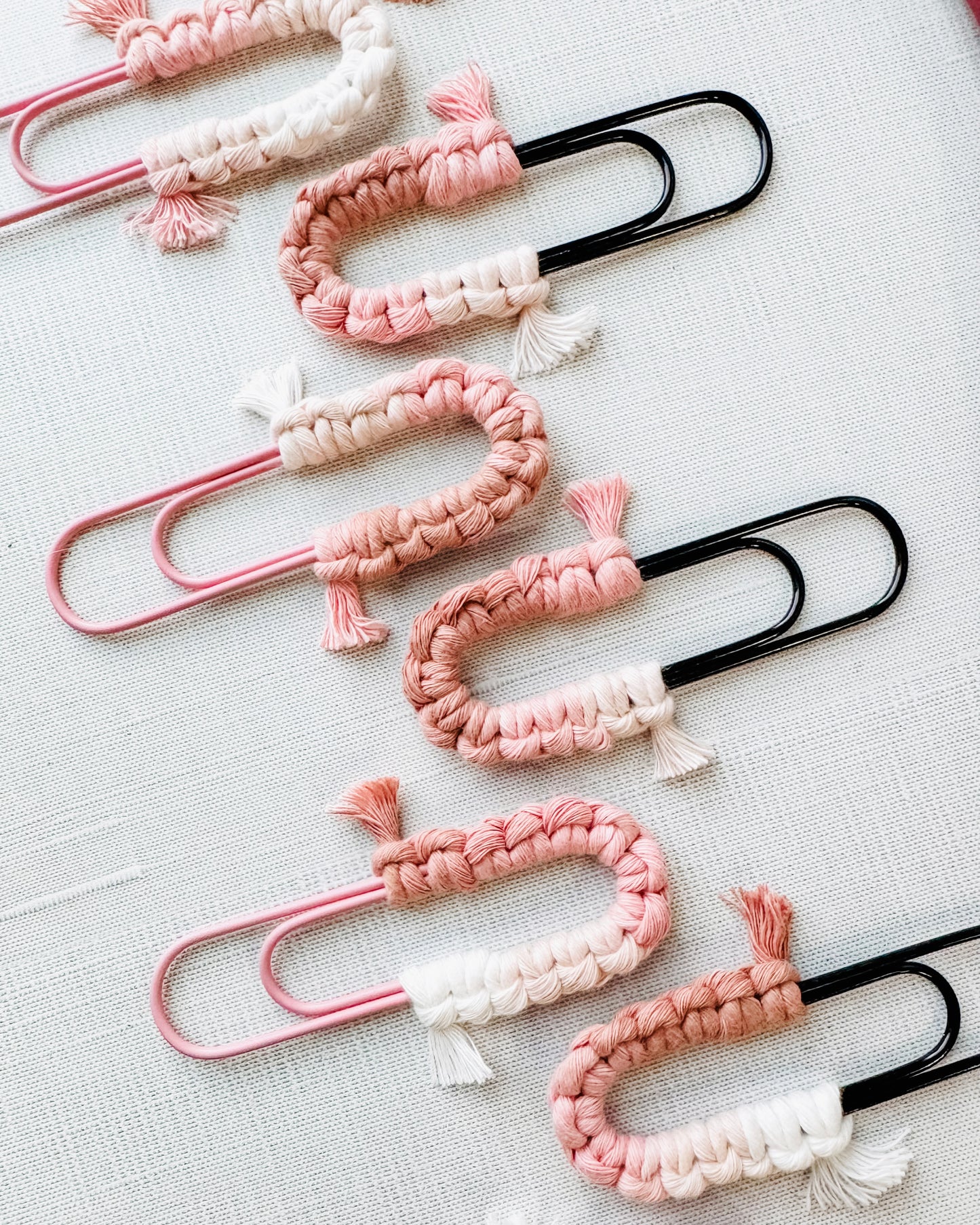 Macrame Paperclip Bookmarks - Dusty Rose Ombre