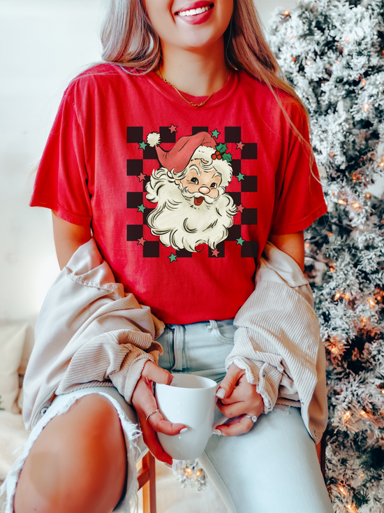 Retro Checkered Santa Graphic Tee