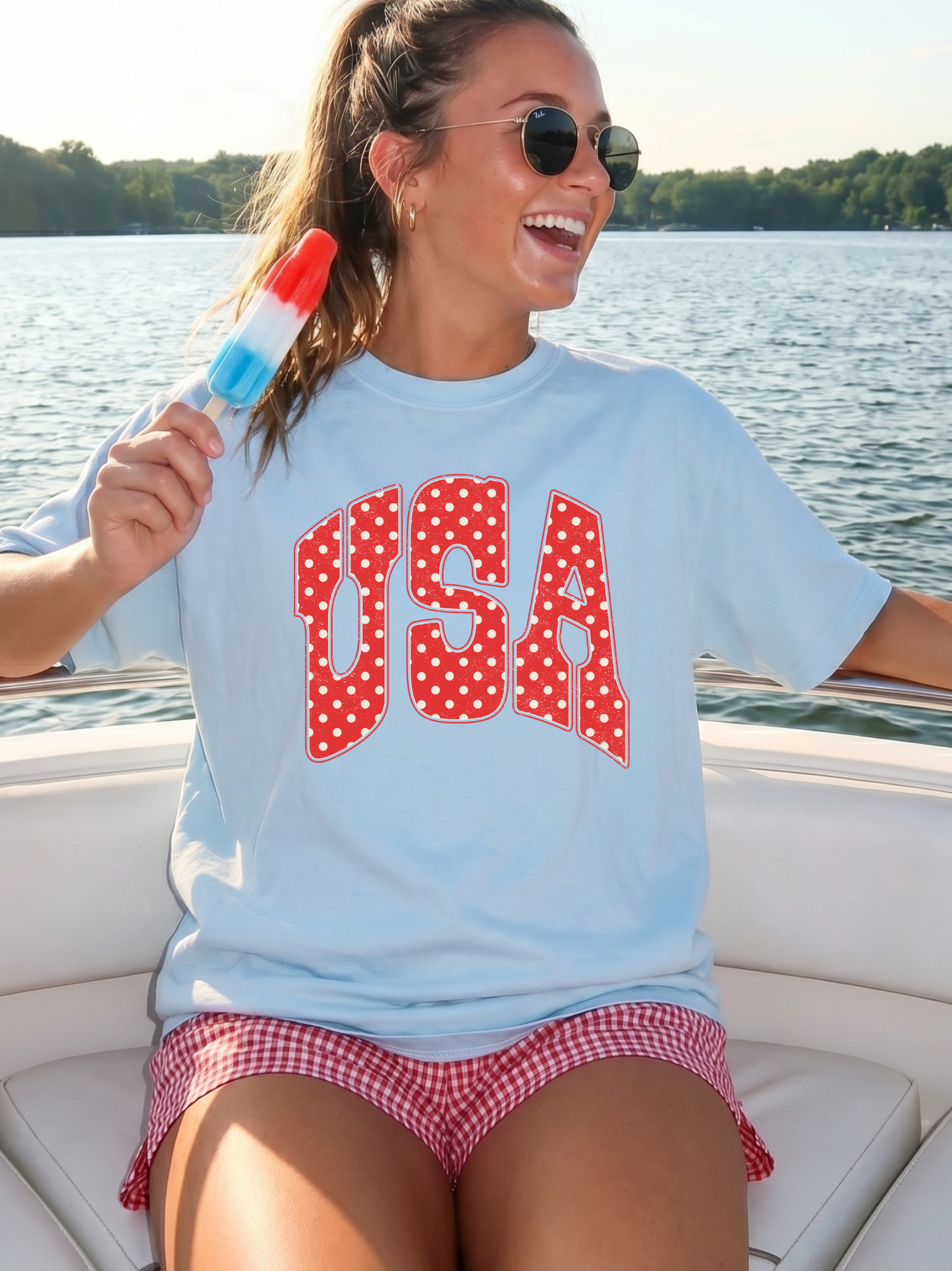 USA Graphic Tee - Red Polka Dot