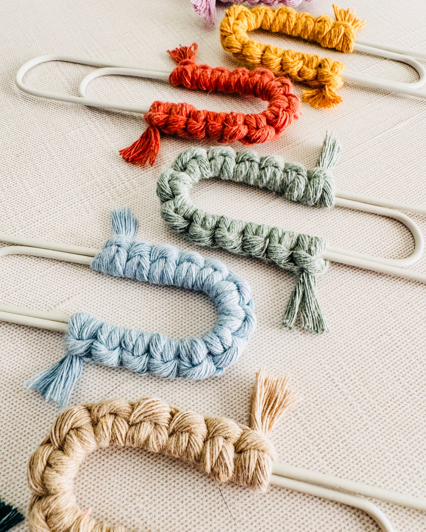 Macrame Paperclip Bookmarks - Soft Grey Paperclip