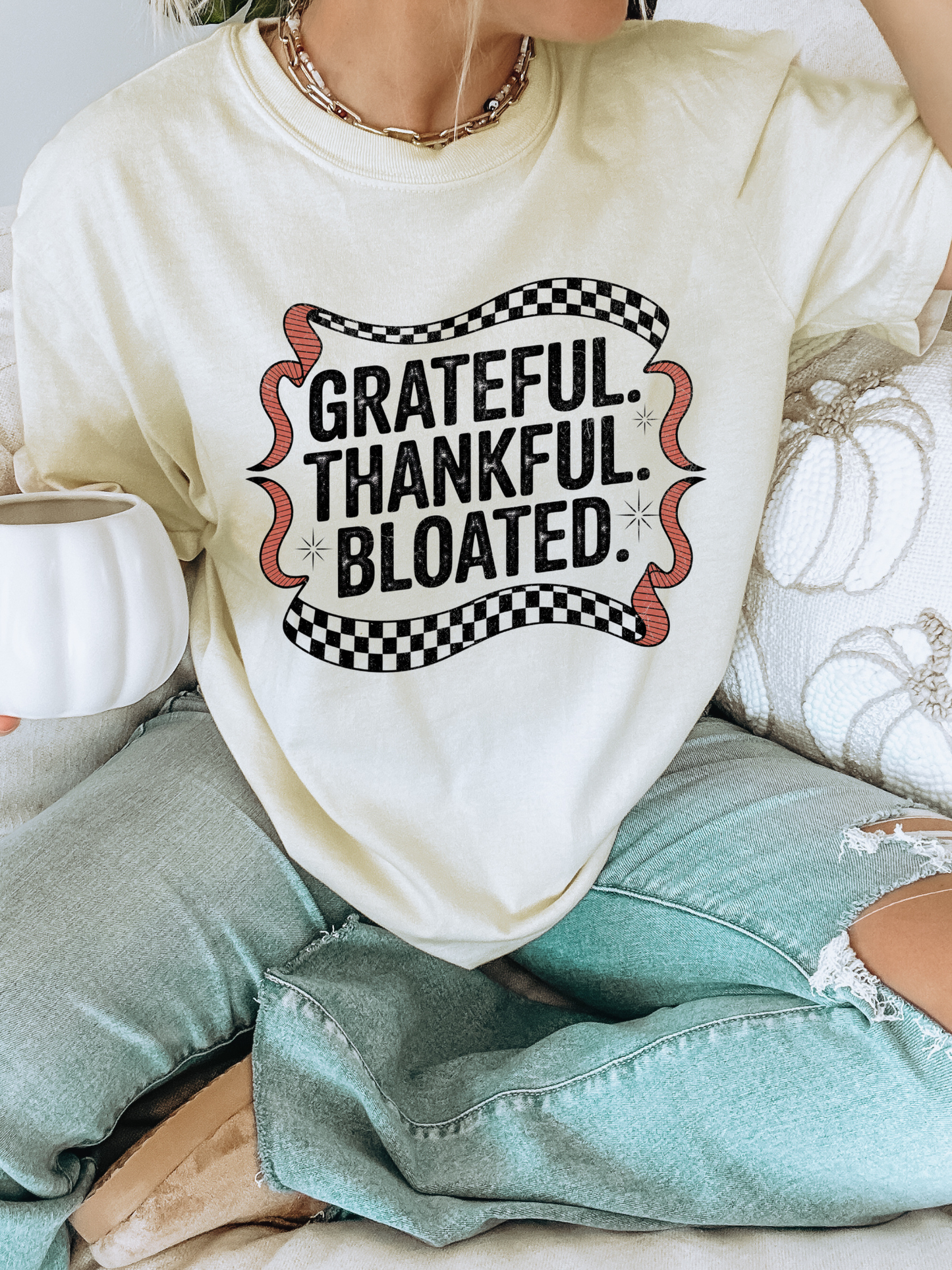 Grateful Thankful Bloated Graphic Tee