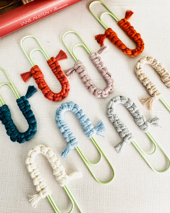 Macrame Paperclip Bookmarks - Light Green Paperclip