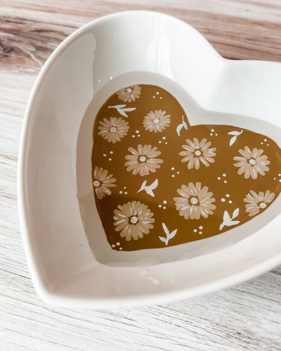 Neutral Floral Heart *Large* Trinket Dish