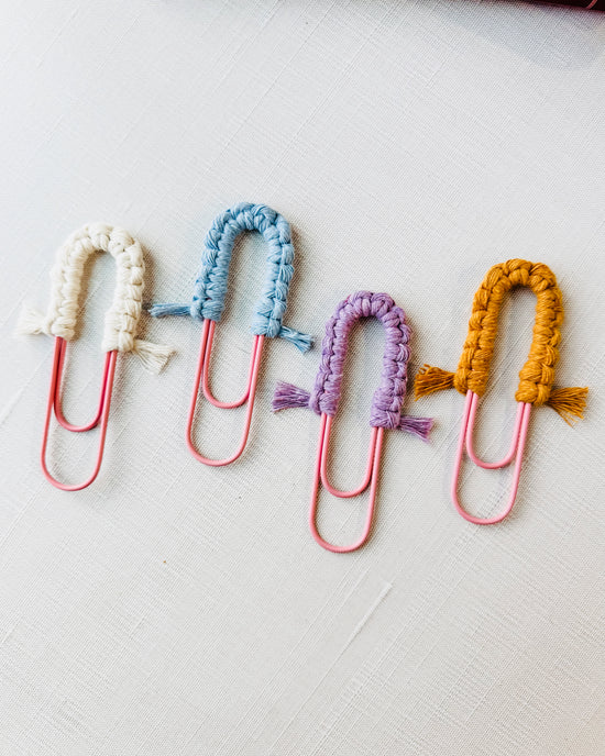 Macrame Paperclip Bookmarks - Light Pink Paperclip