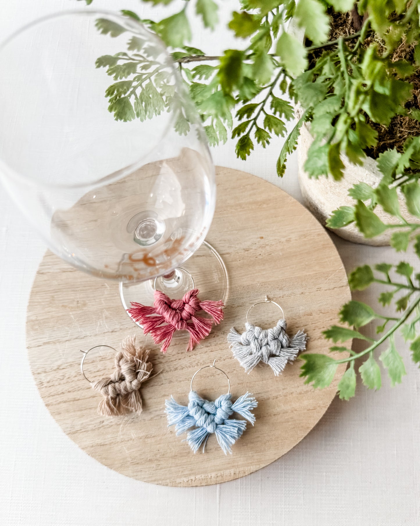 Macrame Wine Glass Charms - Dusty Rose