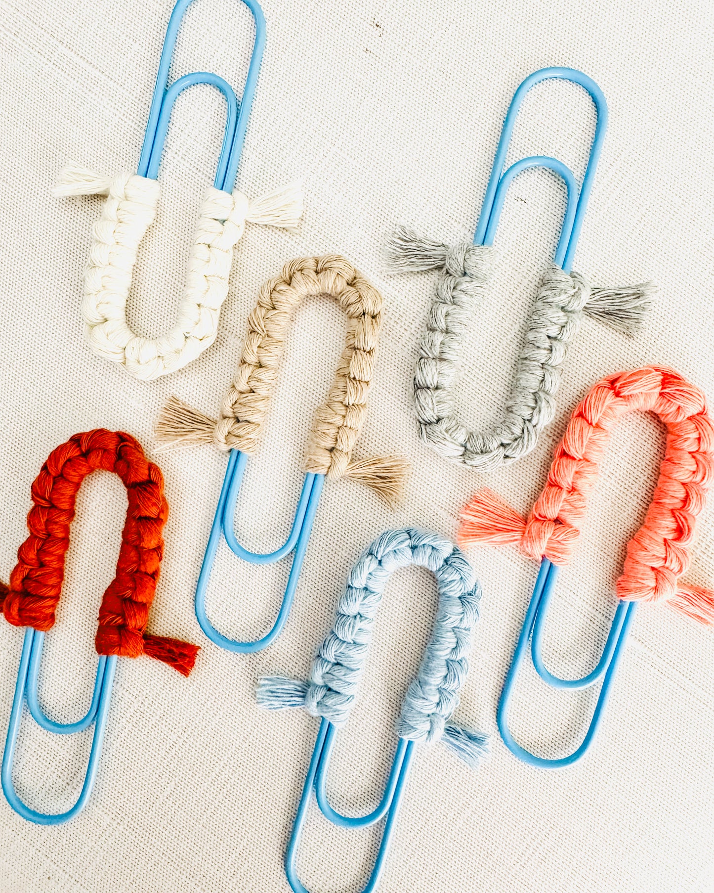 Macrame Paperclip Bookmarks - Bright Blue Paperclip