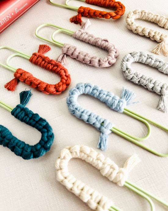 Macrame Paperclip Bookmarks - Light Green Paperclip