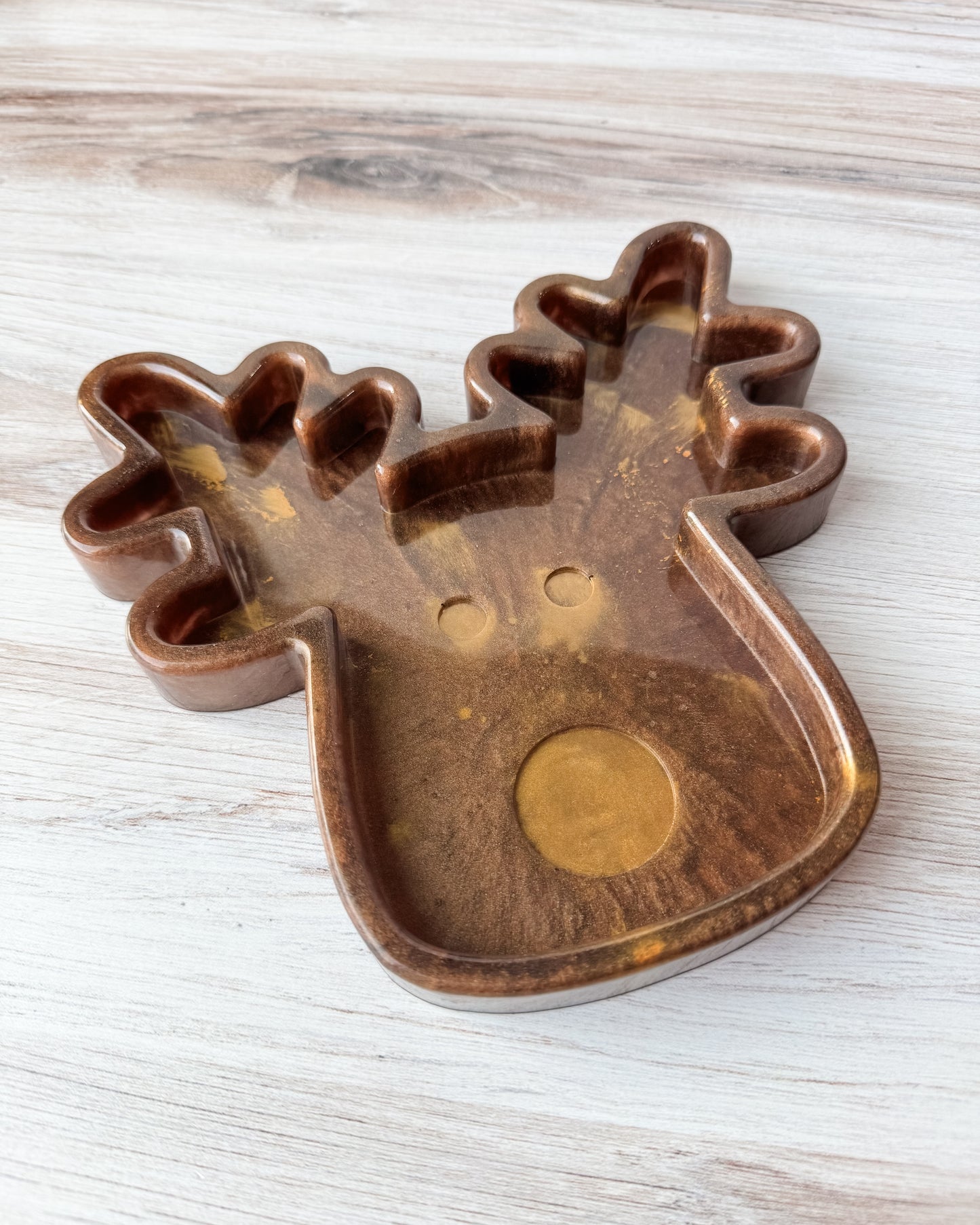 Reindeer Resin Tray - Gold & Brown