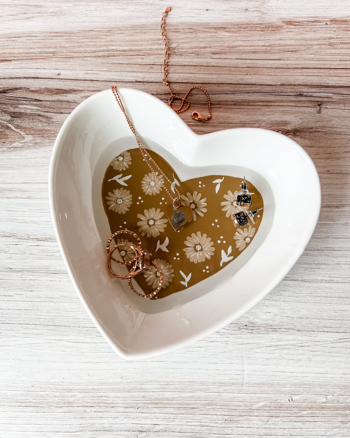 Neutral Floral Heart *Large* Trinket Dish