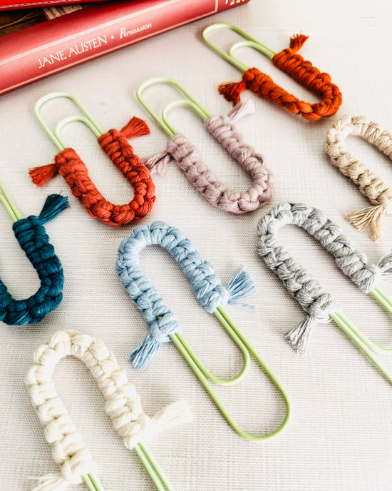 Macrame Paperclip Bookmarks - Light Green Paperclip